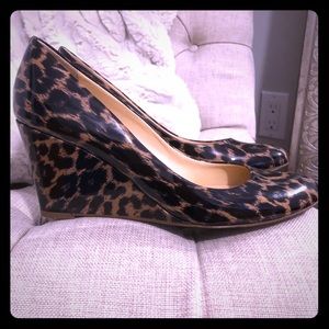 Jcrew animal print patent leather wedges